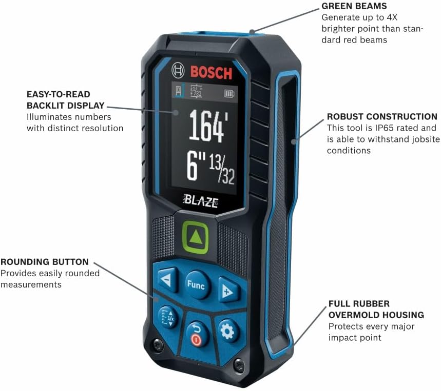Mesureur laser Bosch GLM165-25G Blaze™ Green-Beam 165 pi – sélection pratique