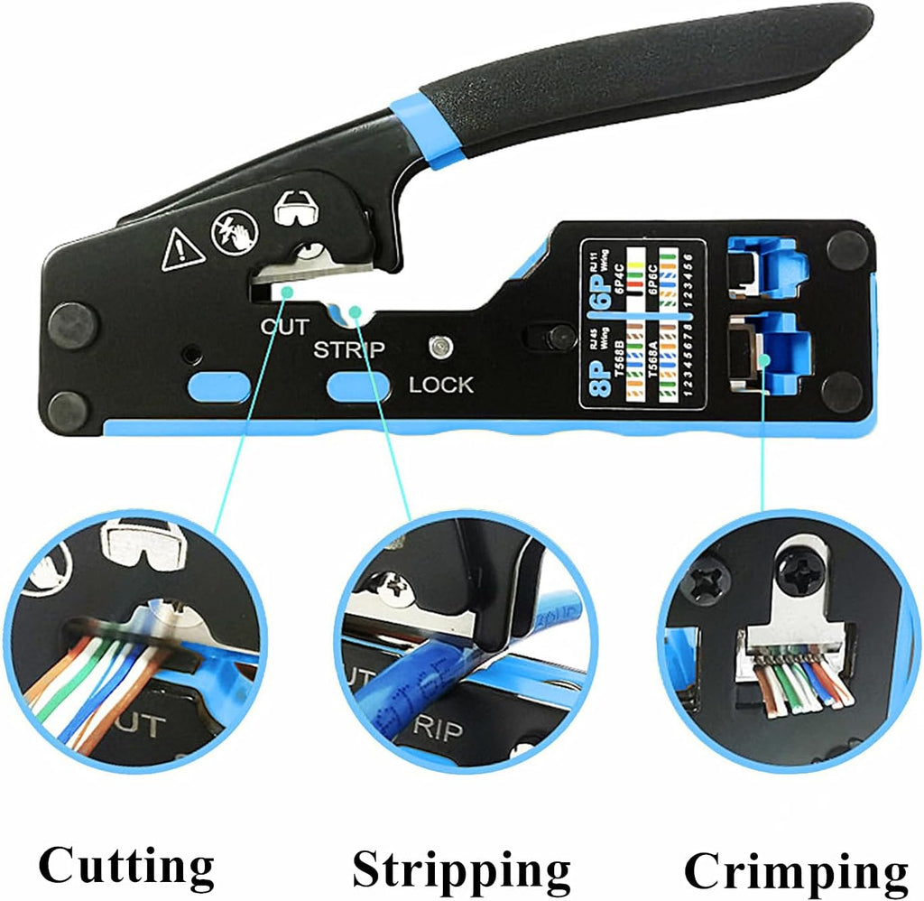 ensemble d'équipements réseau Gaobige, outil de sertissage Cat6 Cat5e Cat5, ensemble d'équipements de sertissage RJ45, pince à sertir RJ45 traversante, outil de suivi des câbles, outil de perforation 110/88, connecteurs traversants Cat6