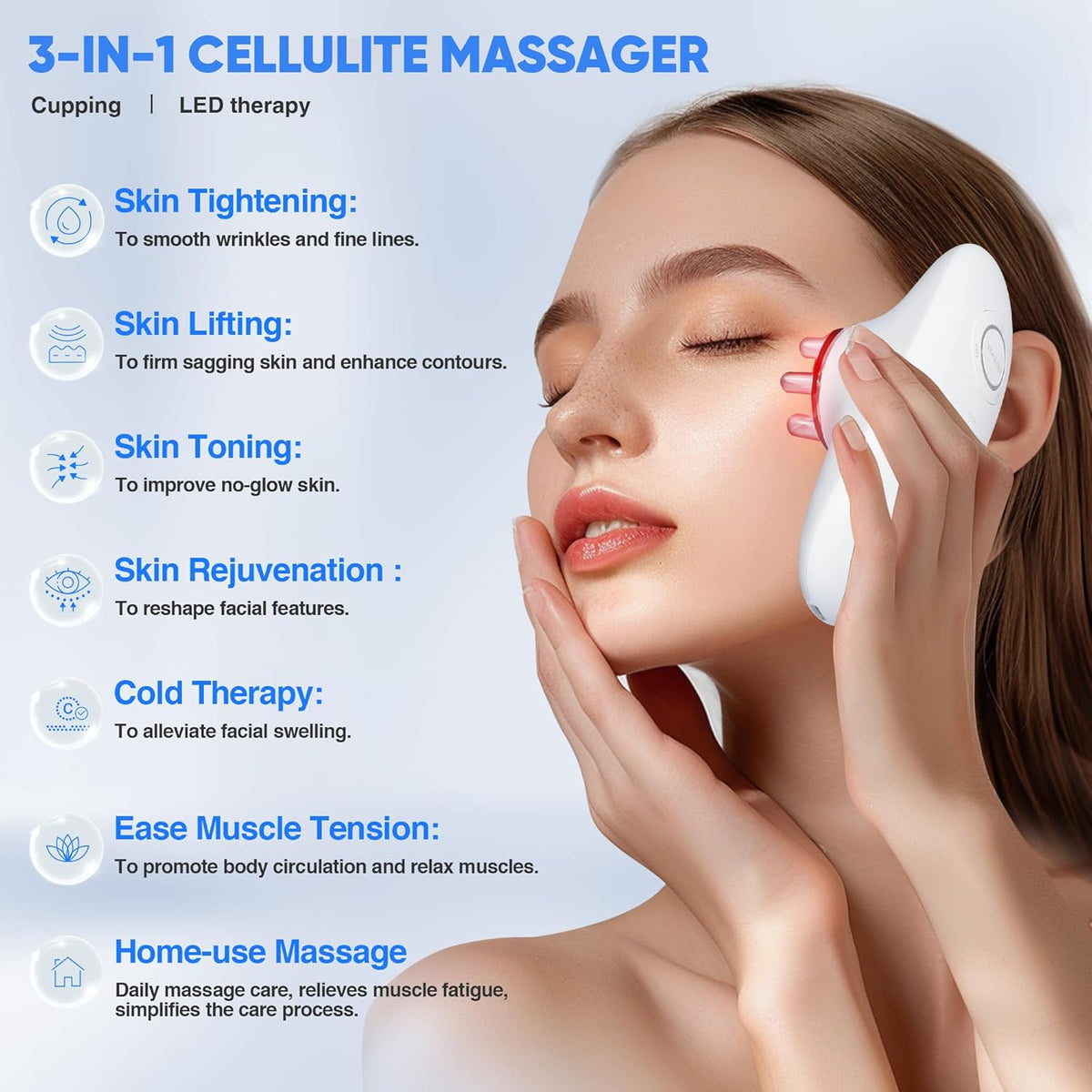 Appareil de massage électrique 3 en 1 contre la cellulite, appareil de remodelage corporel 3 en 1 - 3 modes réglables - Dispositif de thérapie par ventouses à usage domestique destiné à le dos, le ventre, la taille, les bras et les jambes - Blanc