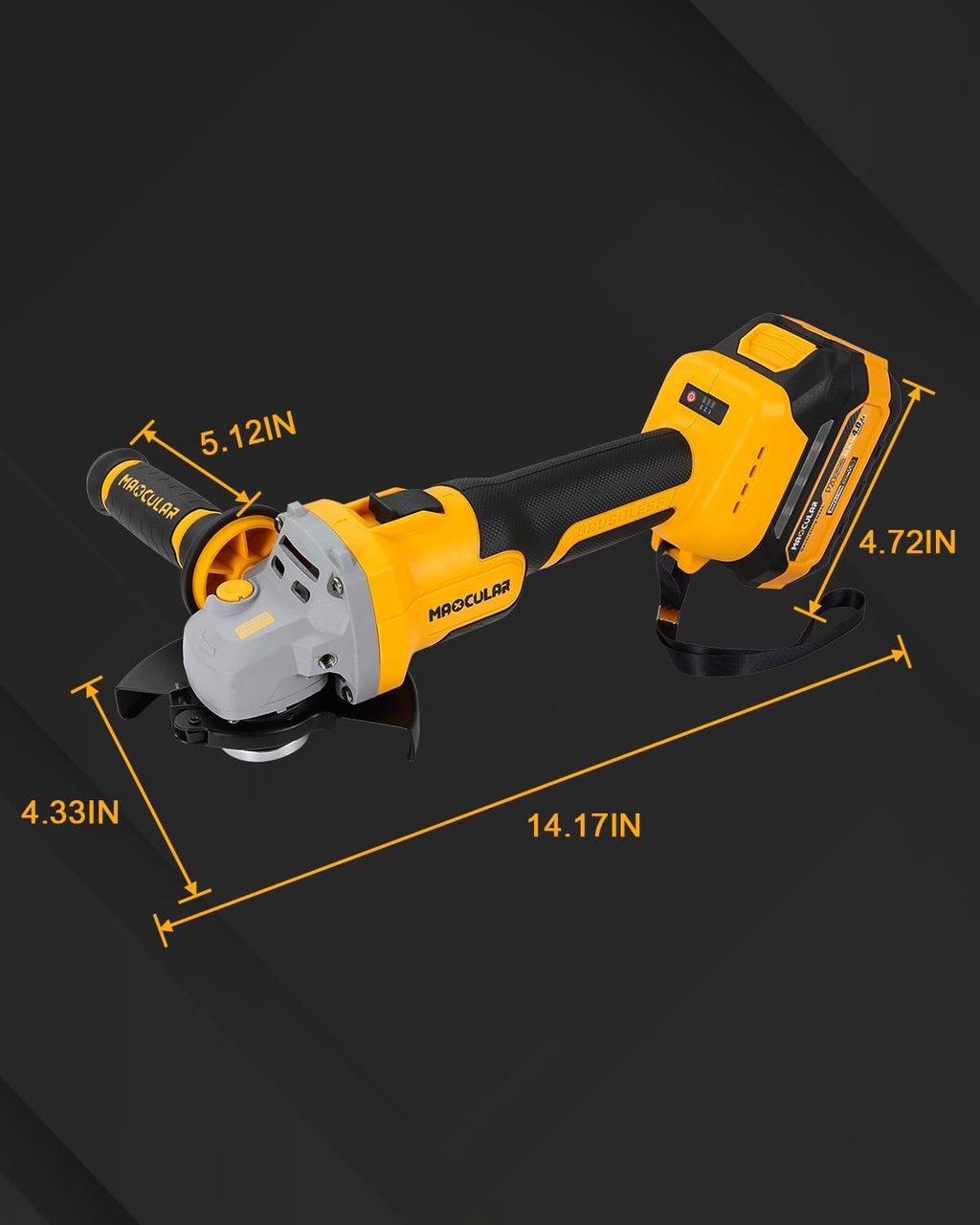 Meuleuse d'angle sans fil 20 V, moteur sans balais 9 600 tr/min, alésage de 11,4 à 12,7 cm, ensemble d'équipements de meulage électrique doté de 2 batteries de 4,0 Ah, destiné à la découpe, le meulage et le polissage.