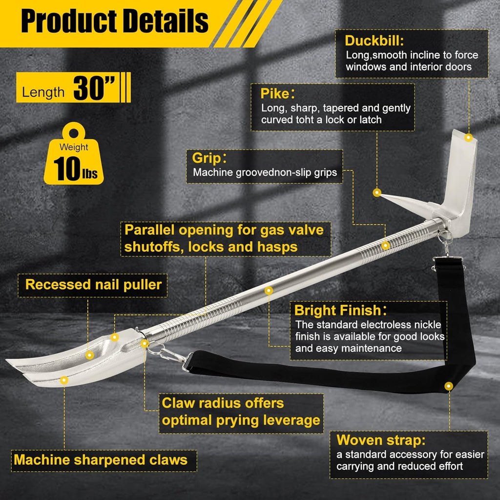 Dispositif Halligan 30, barre Halligan doté de sangle de transport destiné à les opérations de sauvetage incendie, les effractions tactiques et les interventions d'urgence