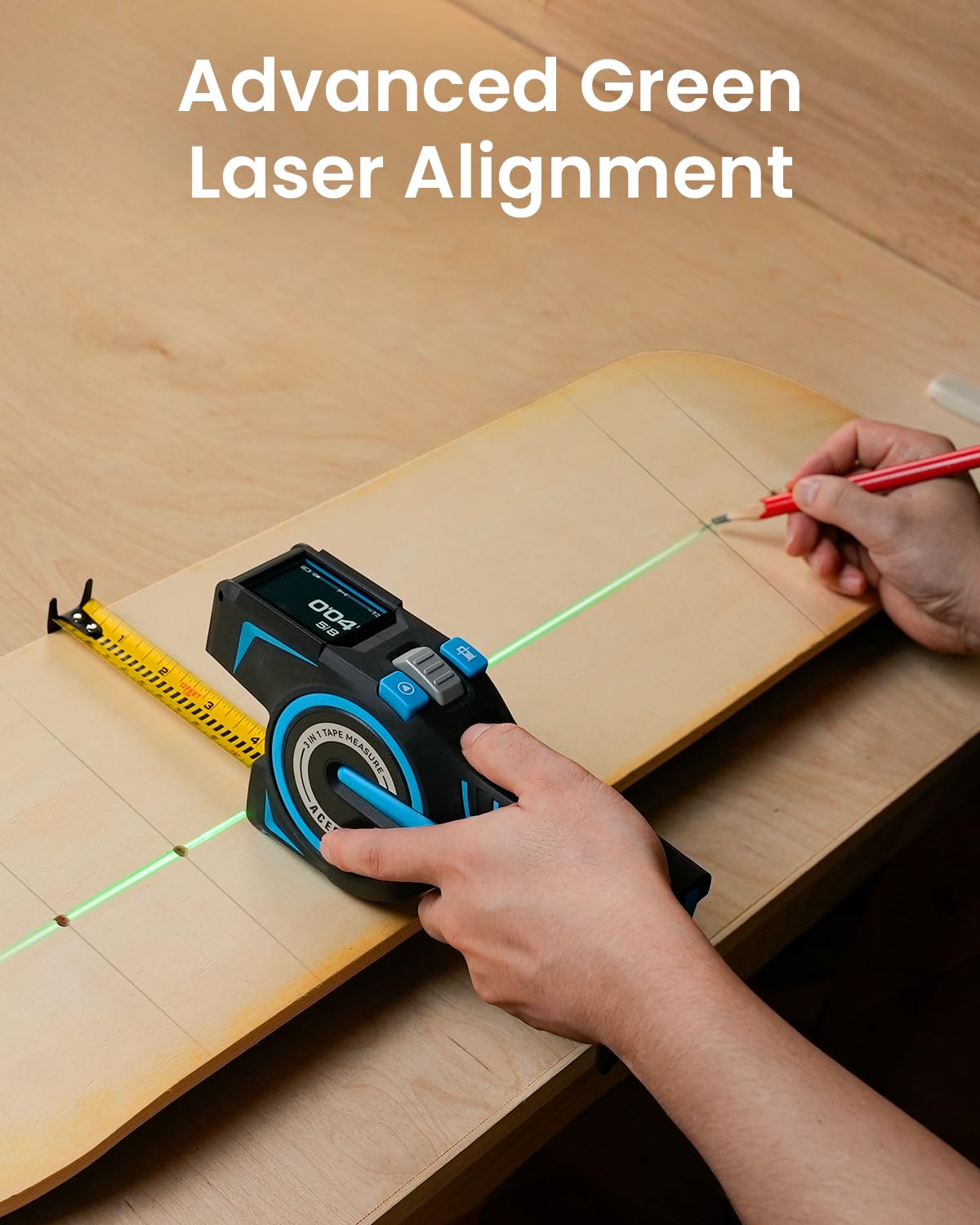Mètre laser numérique ACEGMET DTX10 doté de laser d'alignement vert, portée laser de 100 m et ruban en acier de 3,7 m, haute précision, rechargeable par USB-C, synchronisation doté de une application intelligente, outil de mesure destiné à la...