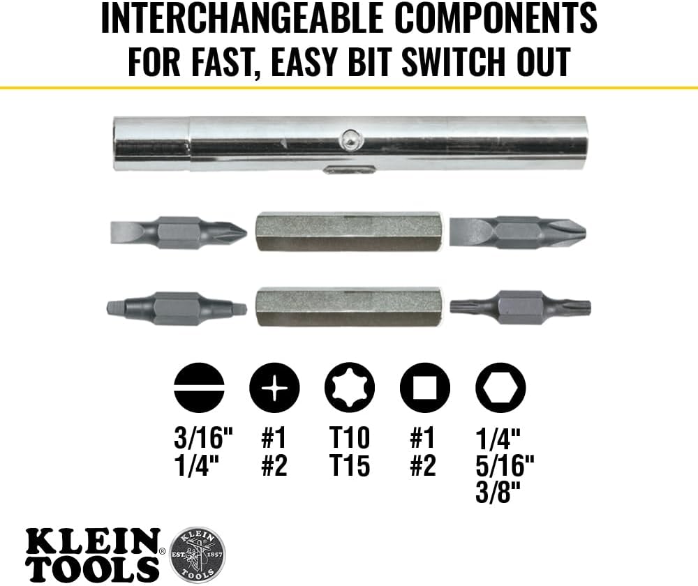 Ensemble d'équipements d'électricien Klein Tools 80152, fabriqué aux États-Unis, comprenant une pince, un tournevis magnétique, un tournevis à tension constante (NCVT), une pince à dénuder et une pochette à équipements pour usage professionnel....