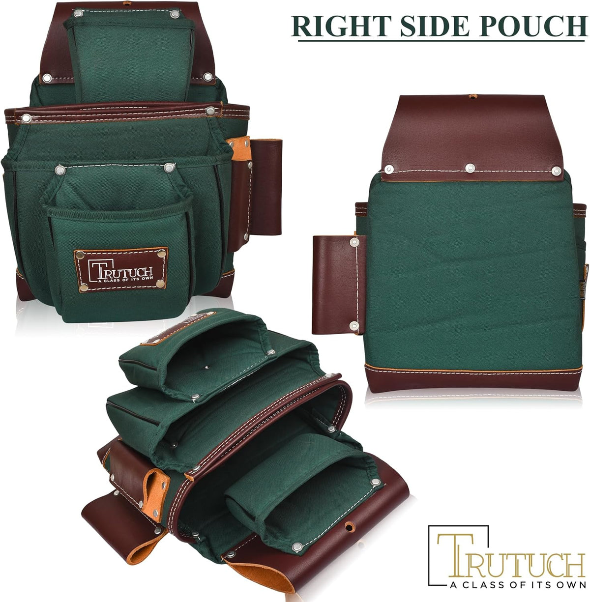 Ceinture porte-équipements en nylon et cuir | Sacoche/pochette destiné à équipements de charpenterie | destiné à charpentiers, ouvriers du bâtiment, charpentiers et électriciens (Vert)