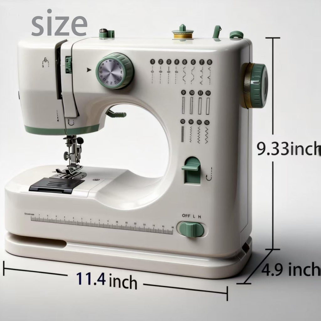 Machine à coudre électrique destiné à débutants, à double aiguille, doté de 16 points de couture, pédale et kit d'accessoires 42poc destiné à loisirs créatifs (verte).
