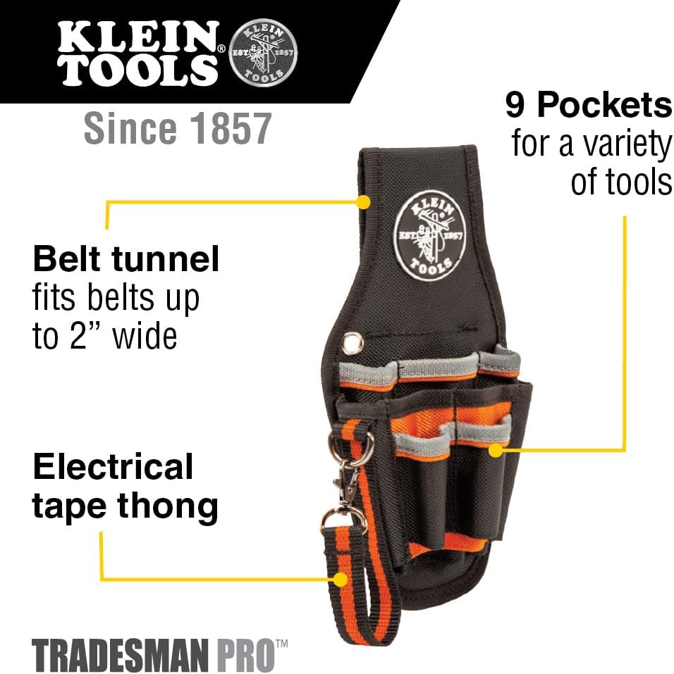 Ensemble d'équipements d'électricien Klein Tools 80152, fabriqué aux États-Unis, comprenant une pince, un tournevis magnétique, un tournevis à tension constante (NCVT), une pince à dénuder et une pochette à équipements pour usage professionnel....