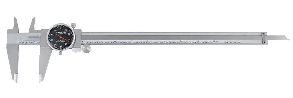 Pied à coulisse à cadran Accusize Industrial Tools 0-12'' par 0,001'', cadran noir, aiguille rouge, en acier inoxydable, dans son coffret, P920-B212 – sélection pratique