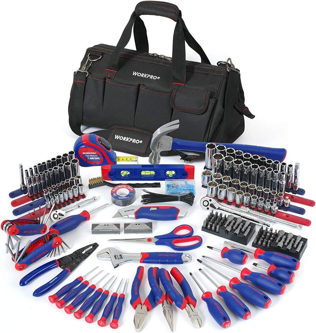 Mallette d'équipements de réparation domestique WORKPRO 322 pièces doté de sac de transport - équipements à main de base destiné à la maison