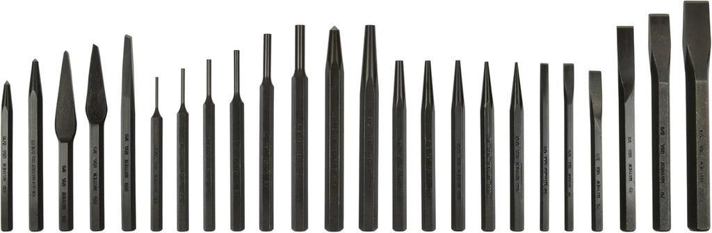 Ensemble de poinçons et burins Mayhew Pro 61050, 24 pièces, finition oxyde noir