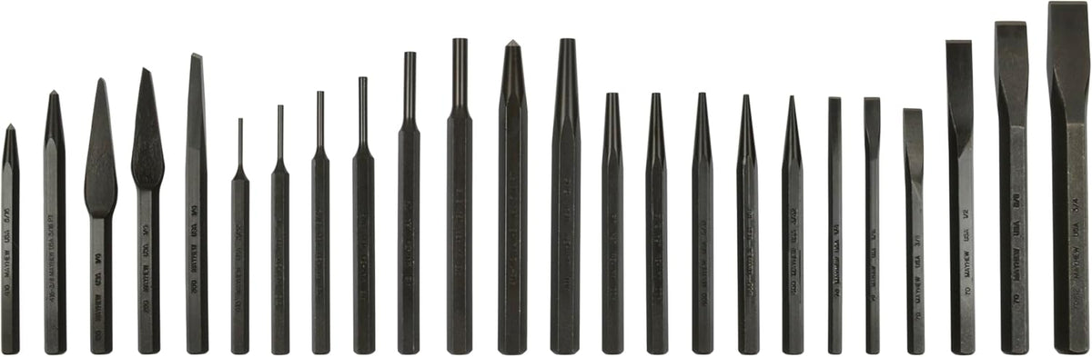 Ensemble de poinçons et burins Mayhew Pro 61050, 24 pièces, finition oxyde noir