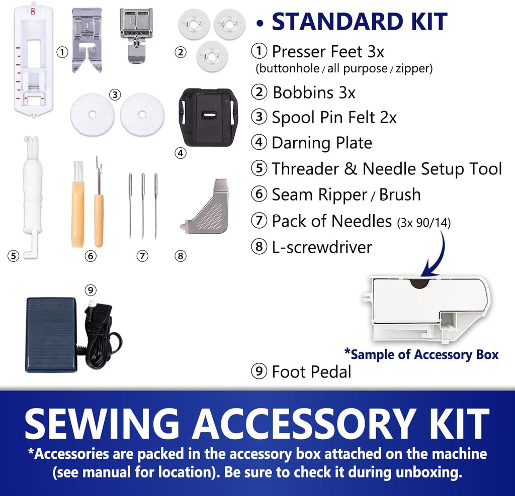 Machine à coudre MILLEPUNTI MMA20 destiné à adultes débutants, 13 points intégrés, kit d'accessoires inclus, légère et compacte, idéale destiné à les projets de couture DIY (seniors, adultes, emménagement, débutants).