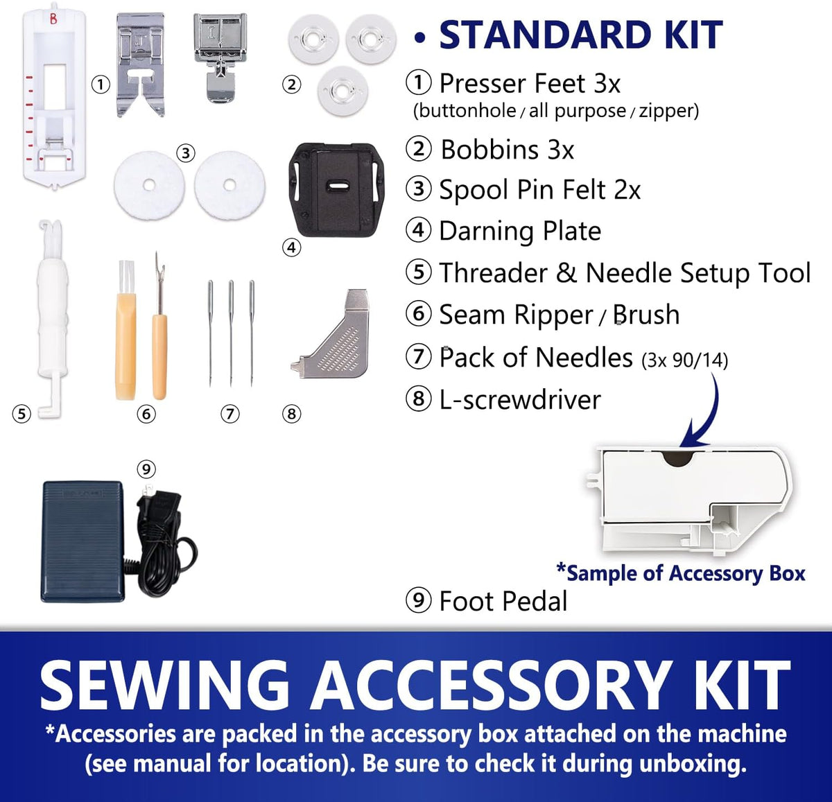 Machine à coudre MILLEPUNTI MMA20 destiné à adultes débutants, 13 points intégrés, kit d'accessoires inclus, légère et compacte, idéale destiné à les projets de couture DIY (seniors, adultes, emménagement, débutants).