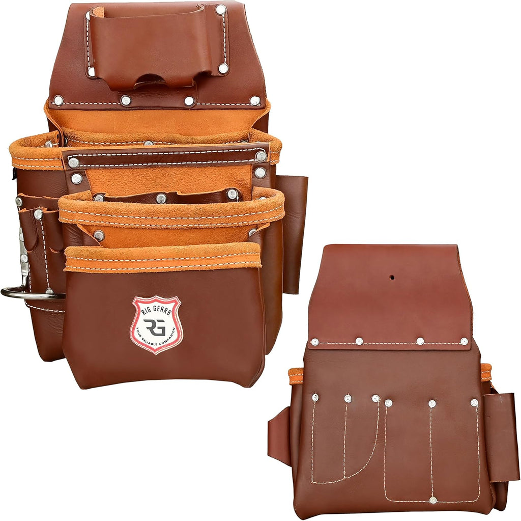 Ceinture porte-équipements en cuir doté de crochet réglable - Ceinture porte-équipements robuste haut de gamme destiné à hommes doté de 22 poches multifonctions (Bordeaux, Standard), RG-004