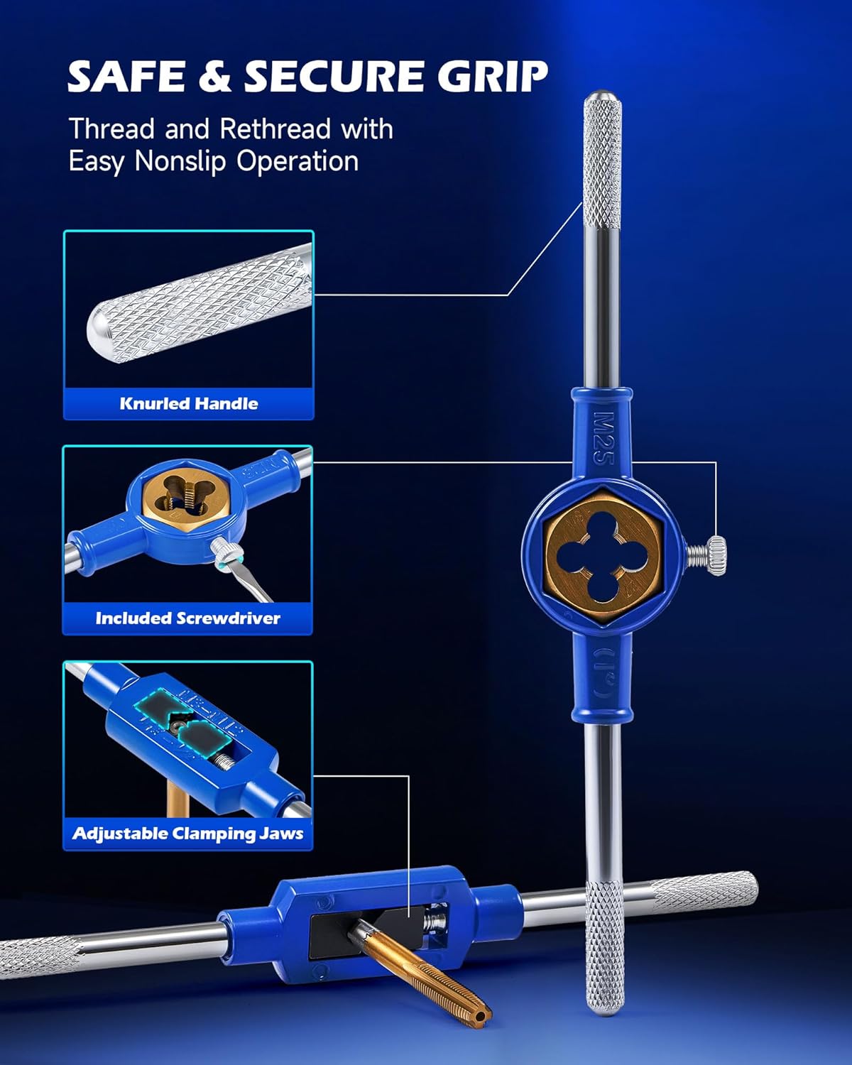 Ensemble de tarauds et filières Orion Motor Tech 86 pièces, compatible SAE et métrique, destiné à filetage intérieur et extérieur, filetage gros et fin, doté de mallette de transport.