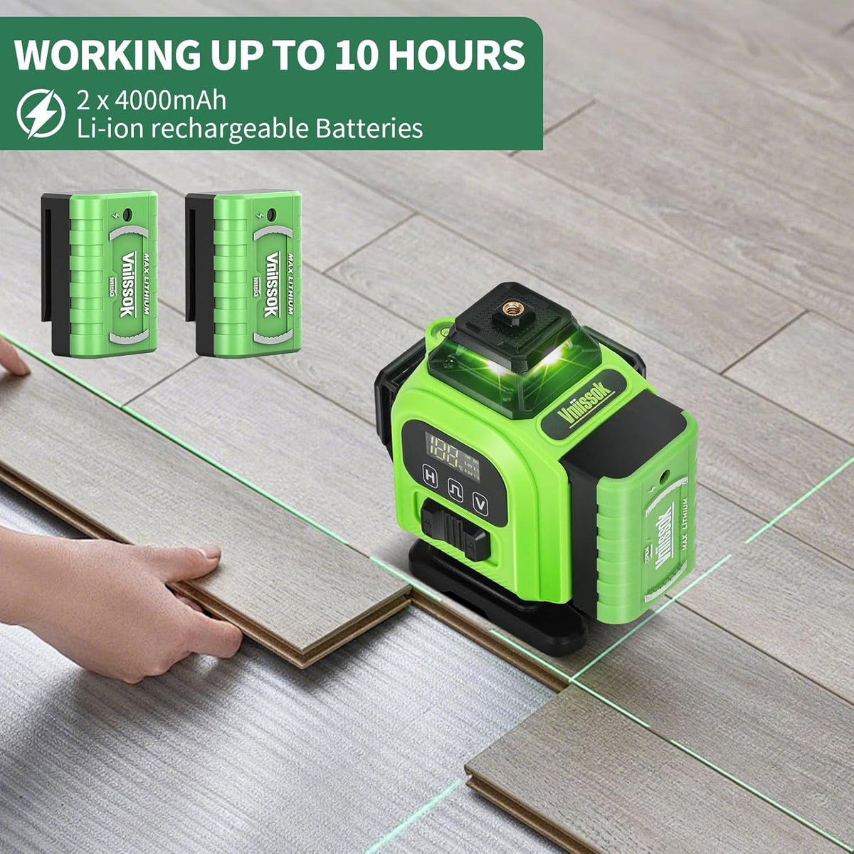 Niveau laser 16 lignes à nivellement automatique 360°, niveau laser pour usage professionnel 4D à lignes croisées vertes 4x360° doté de 2 piles, destiné à la construction et l'accrochage de tableaux, outil de nivellement horizontal (vert)