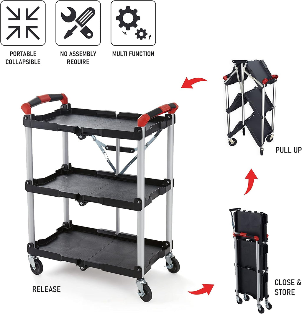 Chariot pour service pliable et escamotable Olympia Tools 410-007 Pack-N-Roll, capacité de 68 kg (150 lb), noir/rouge
