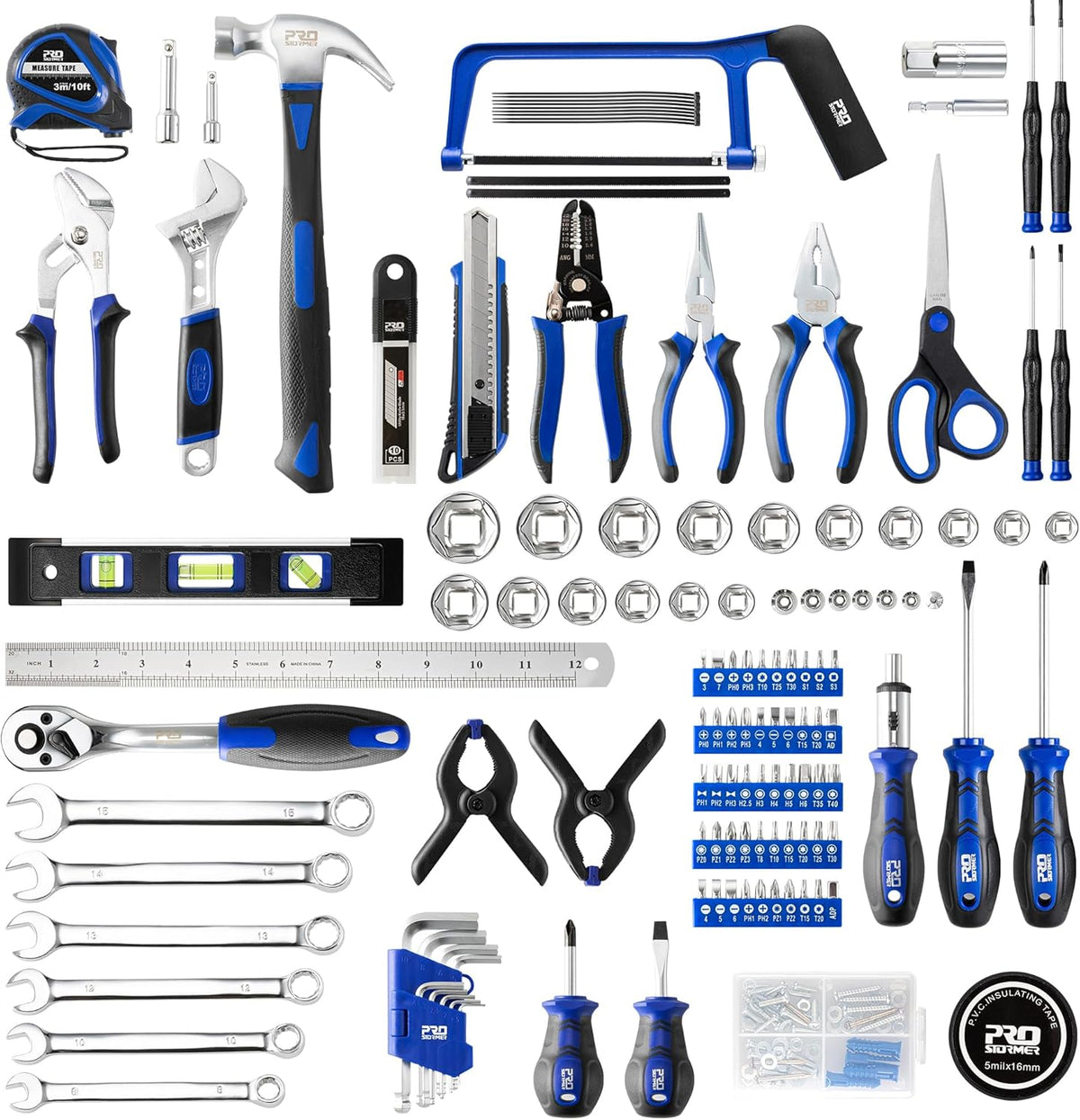 Coffret à outils pratiques Prostormer pour la maison, ensemble de 259 outils à main pour la maison avec coffret à outils robuste en aluminium, trousse à outils de base pour la maison, le camping-car, la voiture, l'atelier et plus encore.