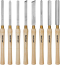 Ensemble de 8 ciseaux à bois HURRICANE destiné à tour à bois, équipements de tournage M2 HSS doté de 10 manches en bois massif, ensemble d'équipements destiné à débutants et bricoleurs, coffret de protection en bois inclus.