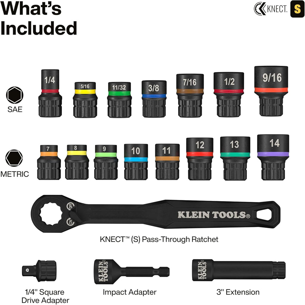 Ensemble de douilles à impact Klein Tools 65302KNECT, KNECT (S) Ensemble de 33 douilles traversantes SAE et métriques, adaptateur destiné à visseuse à impact, boîte de rangement destiné à équipements MODbox