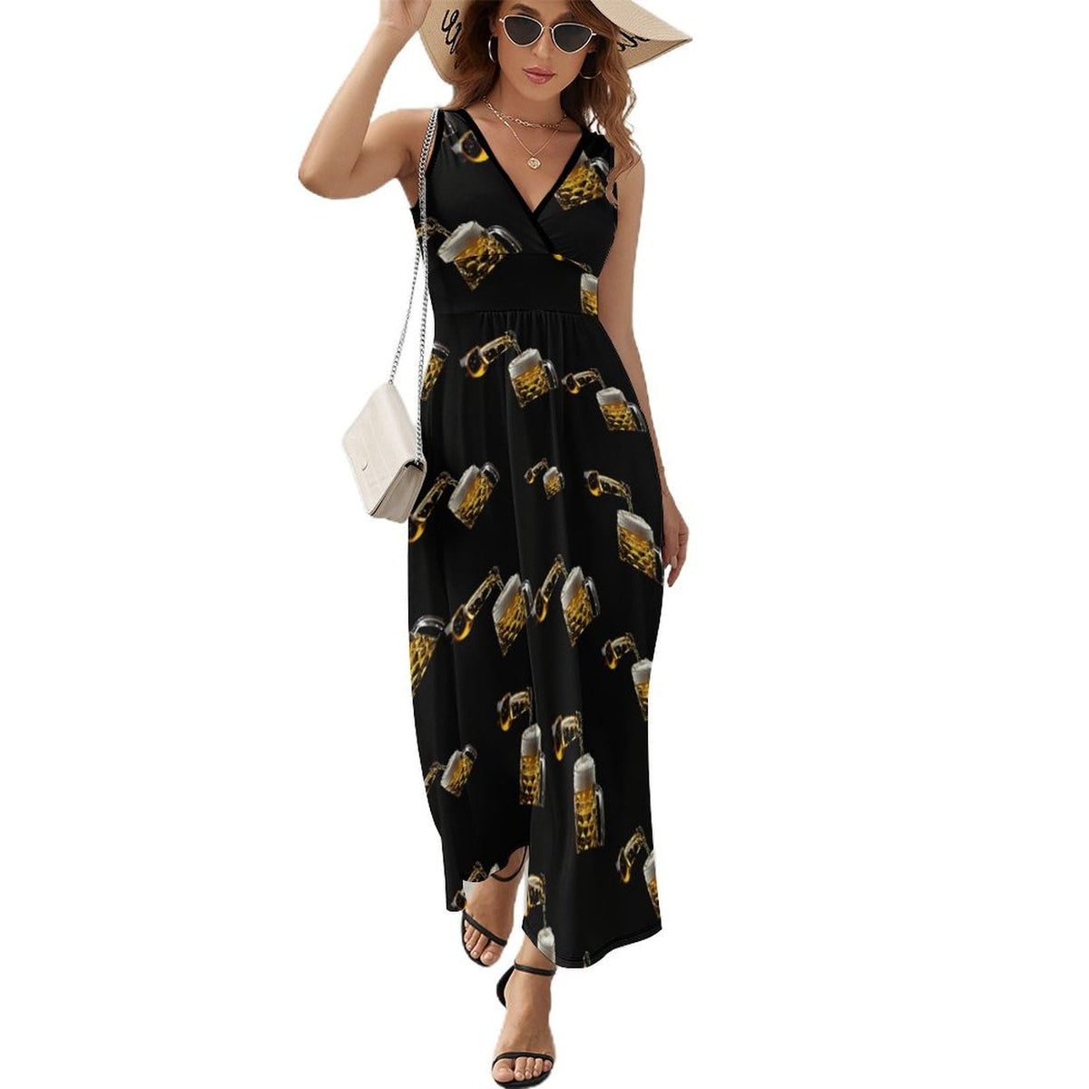 Robe longue sans manches imprimée « Pour l'amour de la bière » pour femme, col en V, robe débardeur