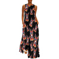 Robe longue maxi de cocktail ample sans manches à col en V avec poches, ornée d'un adorable motif d'âne.