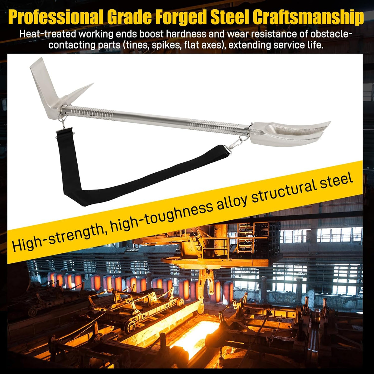 Dispositif Halligan 30, barre Halligan doté de sangle de transport destiné à les opérations de sauvetage incendie, les effractions tactiques et les interventions d'urgence