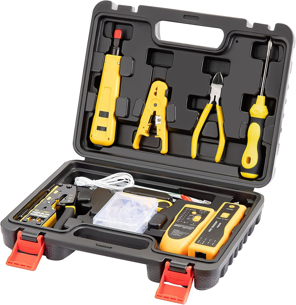 ensemble d'équipements réseau Gaobige, outil de sertissage RJ45, pince à sertir Cat6 Cat5 Cat5e, outil de sertissage traversant, outil de suivi de câbles, outil de perforation 110/88, dénudeur, coupe-câbles, connecteurs traversants Cat6