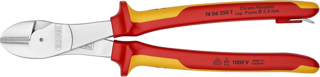 équipements KNIPEX 74 06 250 T Pince coupante diagonale à fort effet de levier - 1000 V - Accessoire isolé et relié par un câble, 10