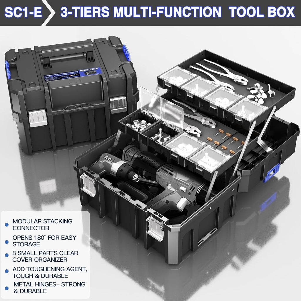 Coffre à outils pratiques empilable à 5 niveaux avec roulettes, coffre à outils roulant avec tiroirs, organisateur d'outils modulaire, coffre à outils portable avec compartiment transparent pour les pièces, coffre à outils grande capacité, pour le ra
