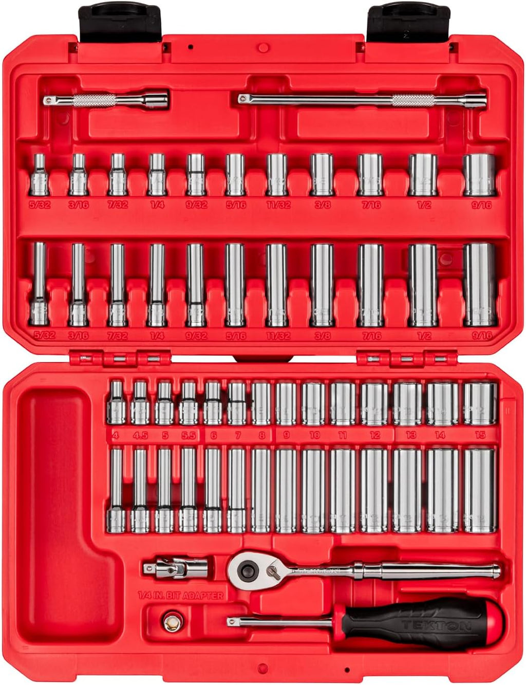 Coffret TEKTON de 56 douilles et cliquet 6 pans (entraînement 1/4 po, 4-15 mm) doté de étui | SKT05303
