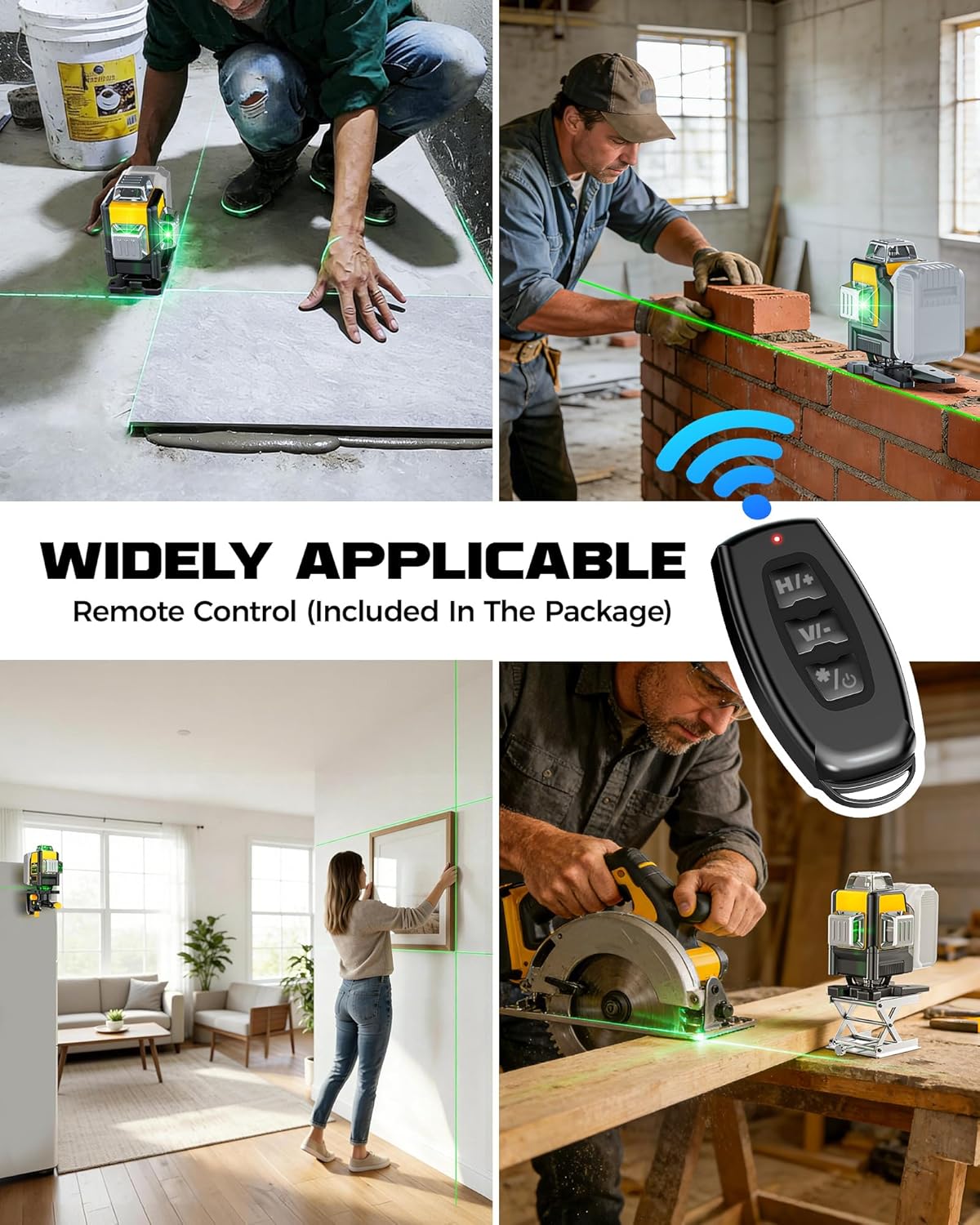 Niveau laser DIYtoolifz compatible doté de batterie DeWalt 20 V, autonivelant 4D 4x360°, outil de niveau laser vert 4 voies à 16 lignes destiné à projets de construction, carrelage, rénovation, utilisation intérieure, sans pile