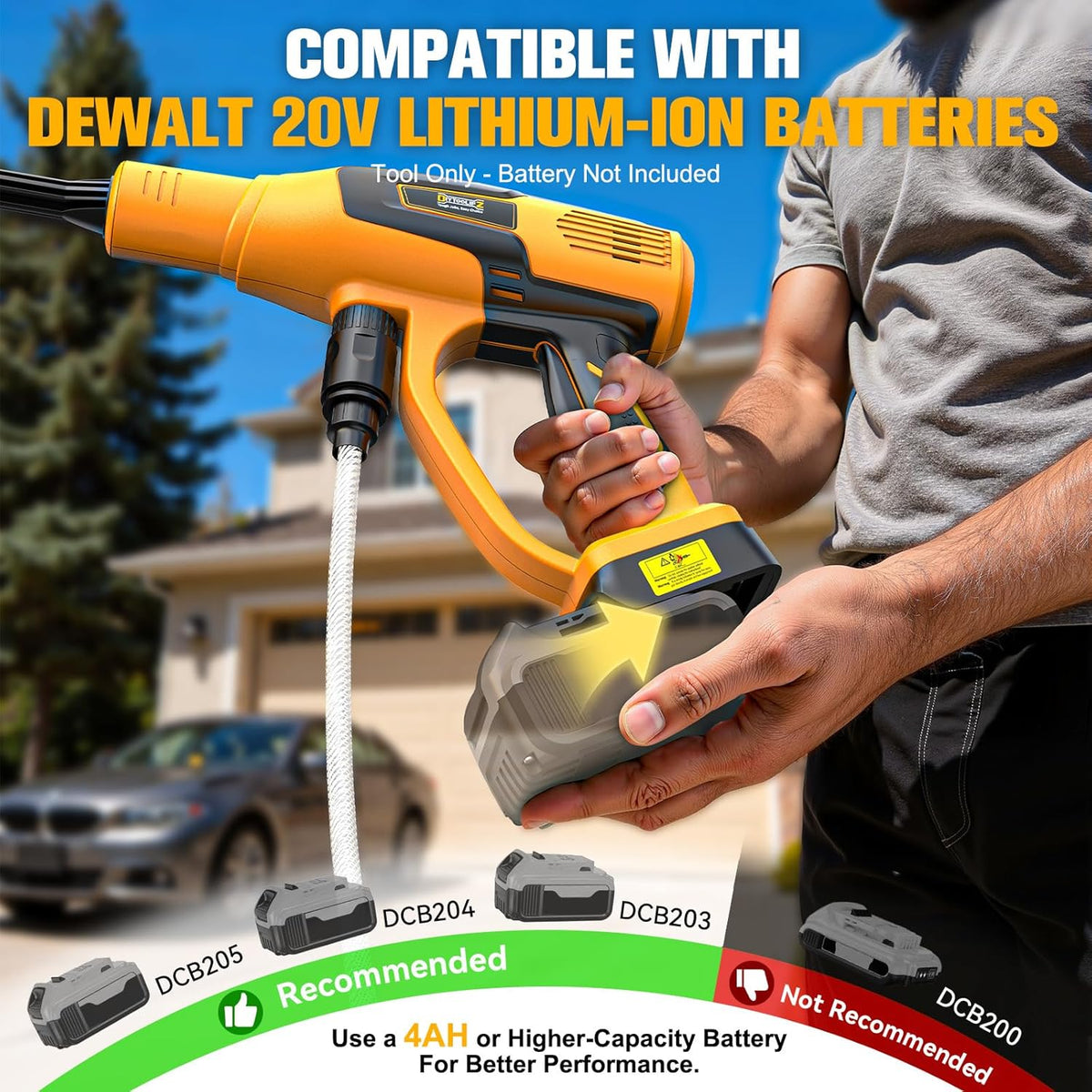 équipements de nettoyage destiné à voiture, 600 W, moteur sans balais, buse 6 en 1 et canon à mousse destiné à voiture, terrasse, clôture (jaune)
