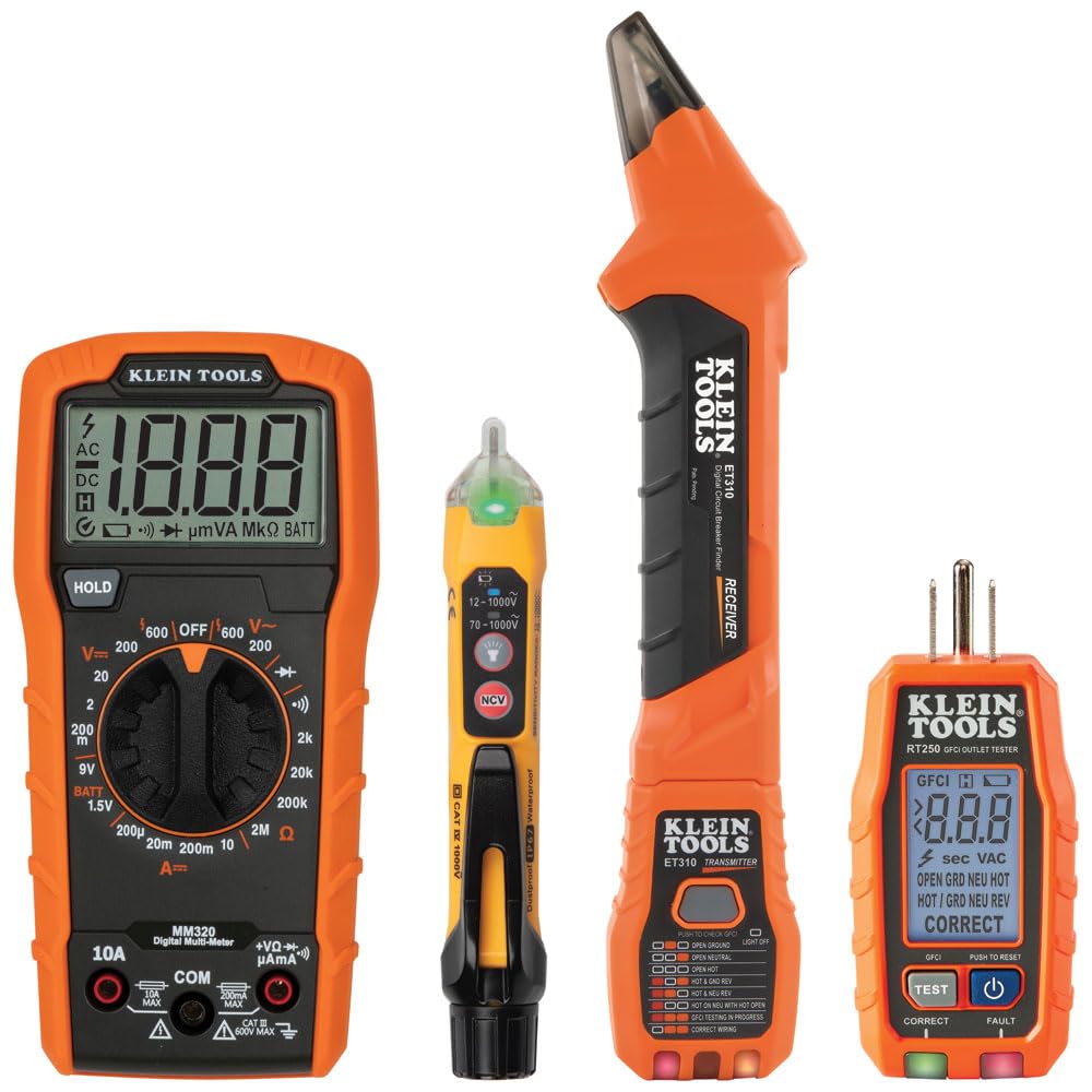 Ensemble de détection de disjoncteurs Klein Tools 80101, kit de test de prises et de prises GFCI, multimètre, NCVT, testeur de prises, cordons, 4 pièces