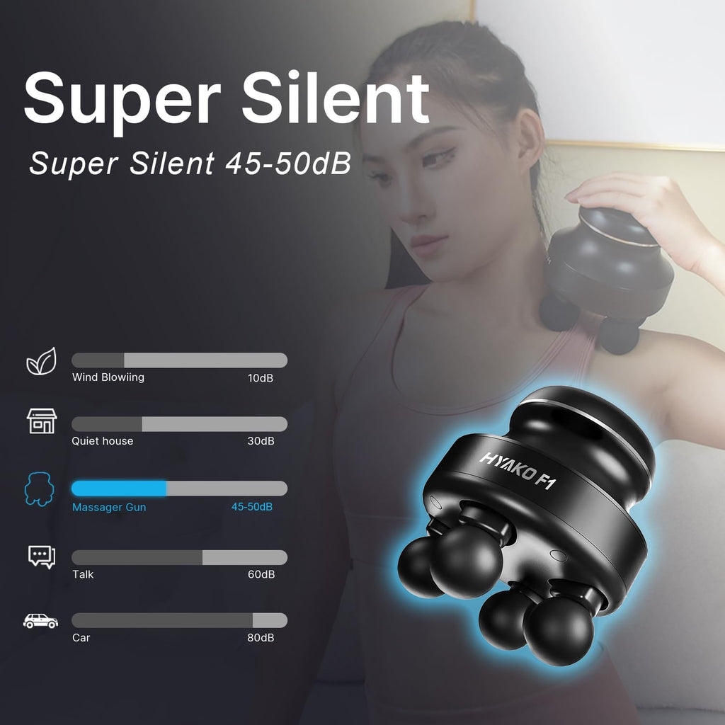 HYAKO F1 Appareil de massage électrique portable à 4 têtes destiné à le corps – Appareil de massage orbital pour usage professionnel portable destiné à soulager les tensions des épaules et du dos, et outil chiropratique destiné à le relâchement...