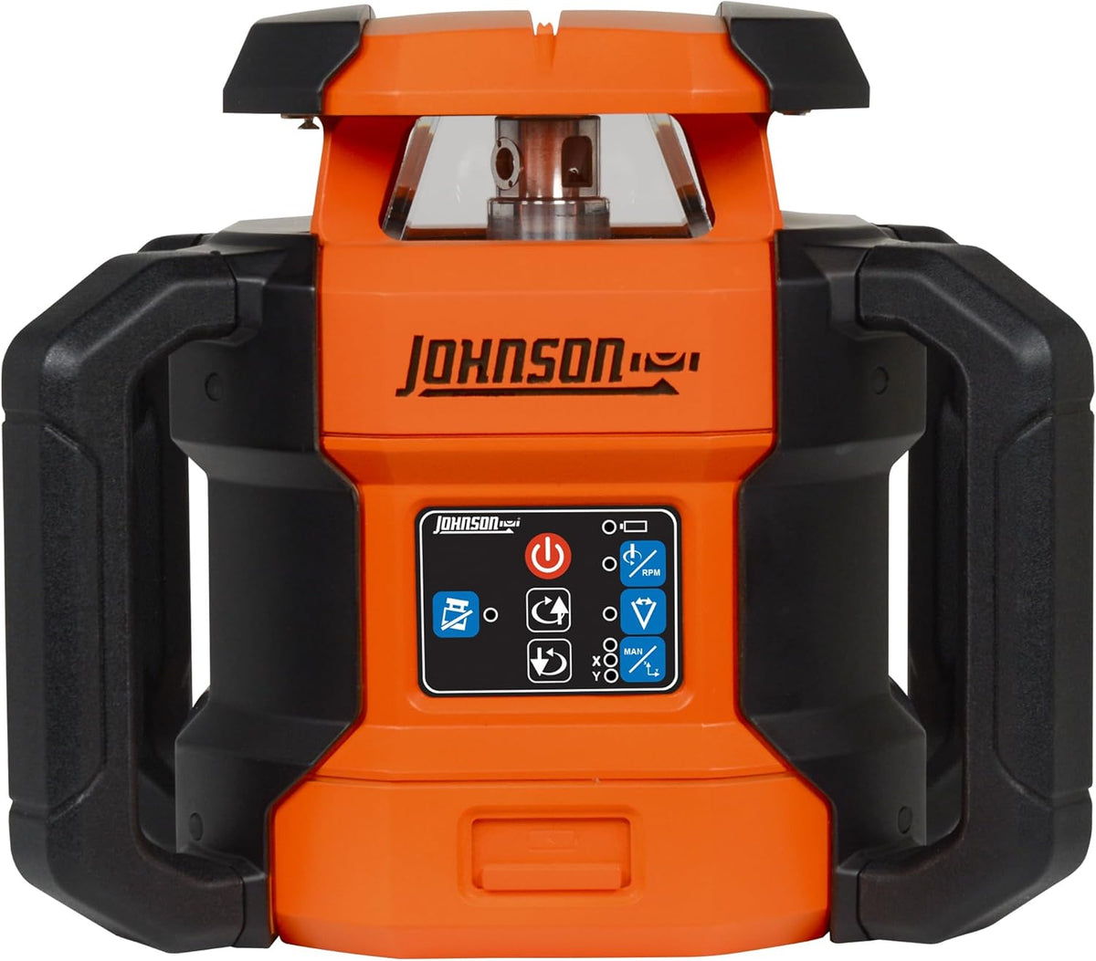 Système laser rotatif à double pente autonivelant rouge Johnson Level & Tool JRT300-RDHV-S, portée pour 1 220 m, batteries lithium-ion, cible magnétique, détecteur laser, télécommande, trépied et mire de 4 m.