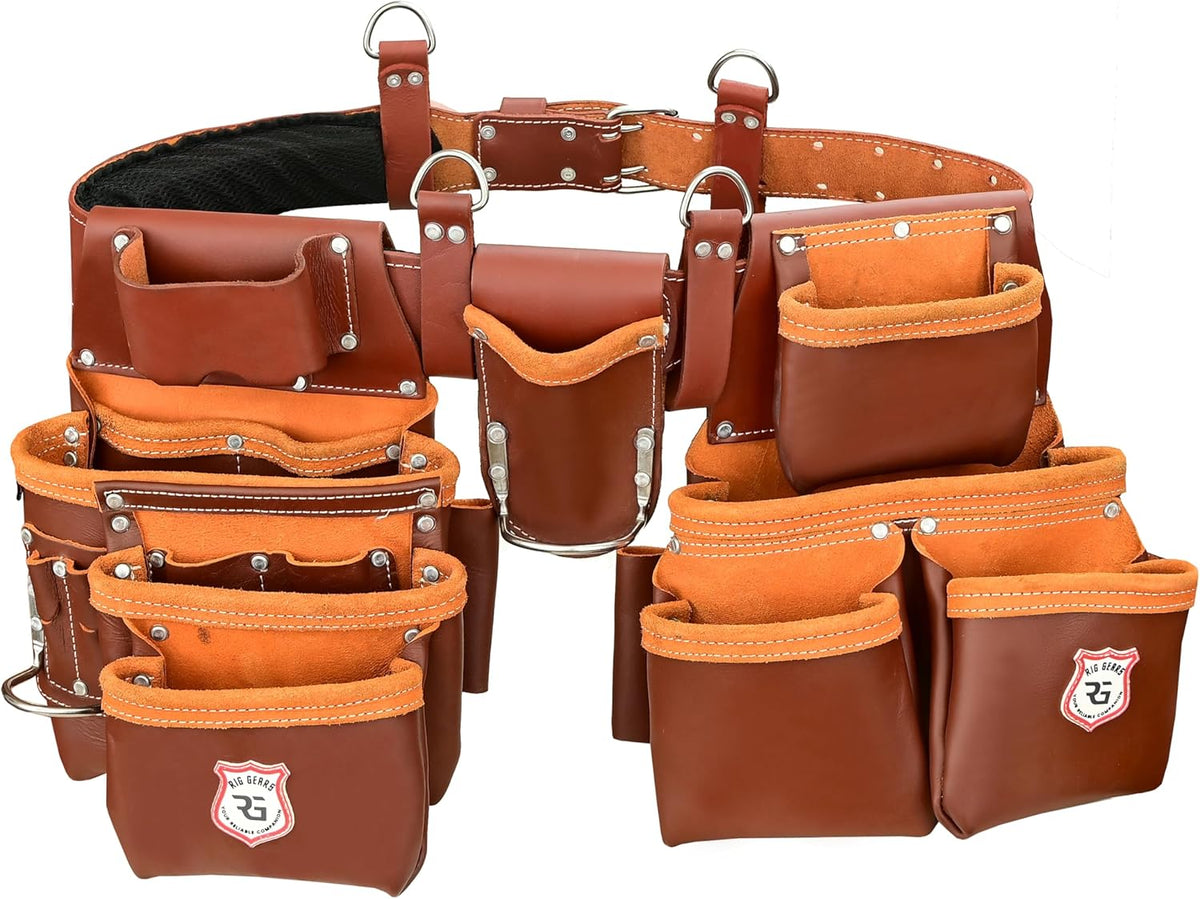 Ceinture porte-équipements en cuir doté de crochet réglable - Ceinture porte-équipements robuste haut de gamme destiné à hommes doté de 22 poches multifonctions (Bordeaux, Standard), RG-004