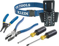 ensemble d'équipements de finition Klein Tools 80006, fabriqué aux États-Unis, comprenant des équipements à main Klein et une pochette en cuir à 4 poches, 6 pièces