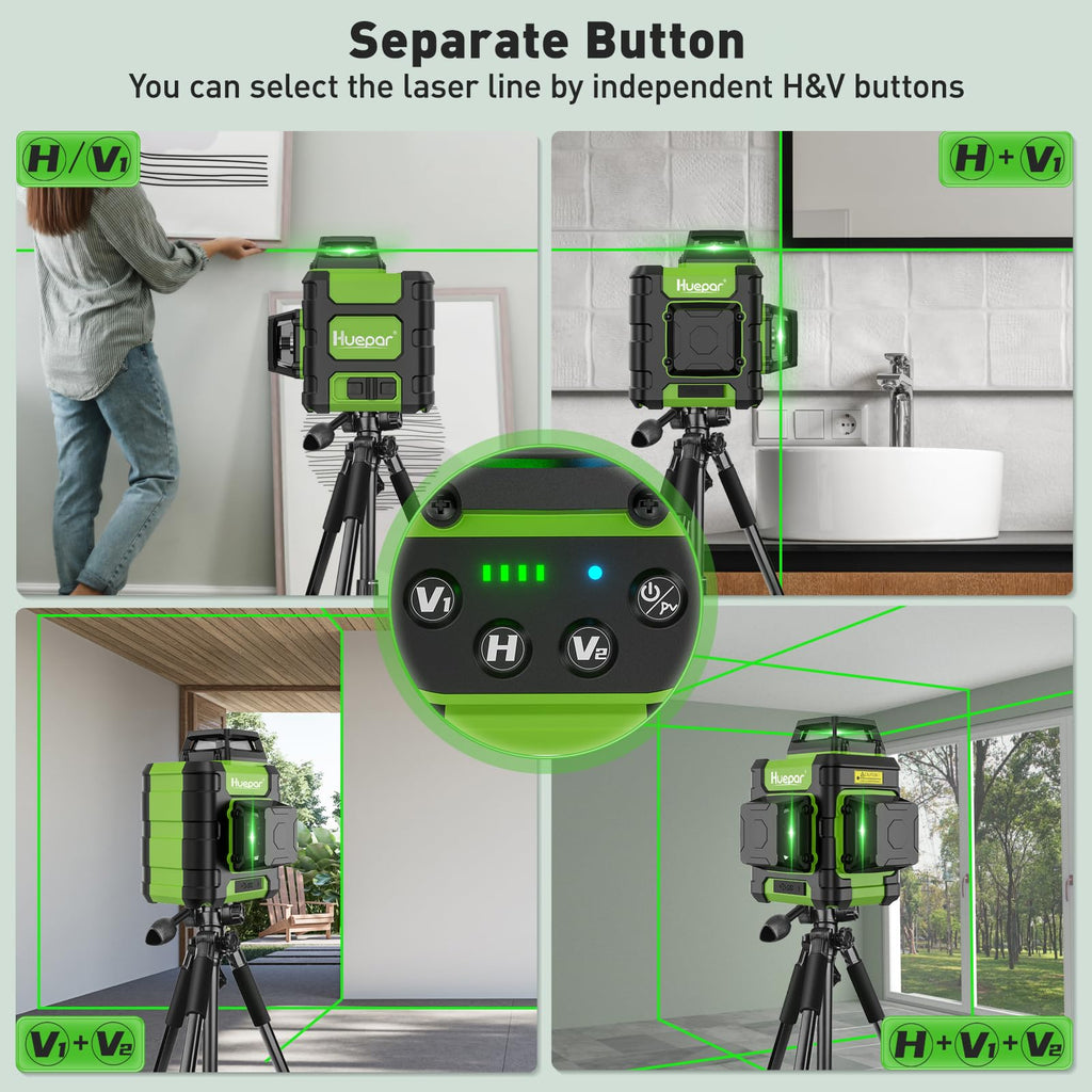 Niveau laser HUEPAR 360° - Dispositif rechargeable vert 3x360°
