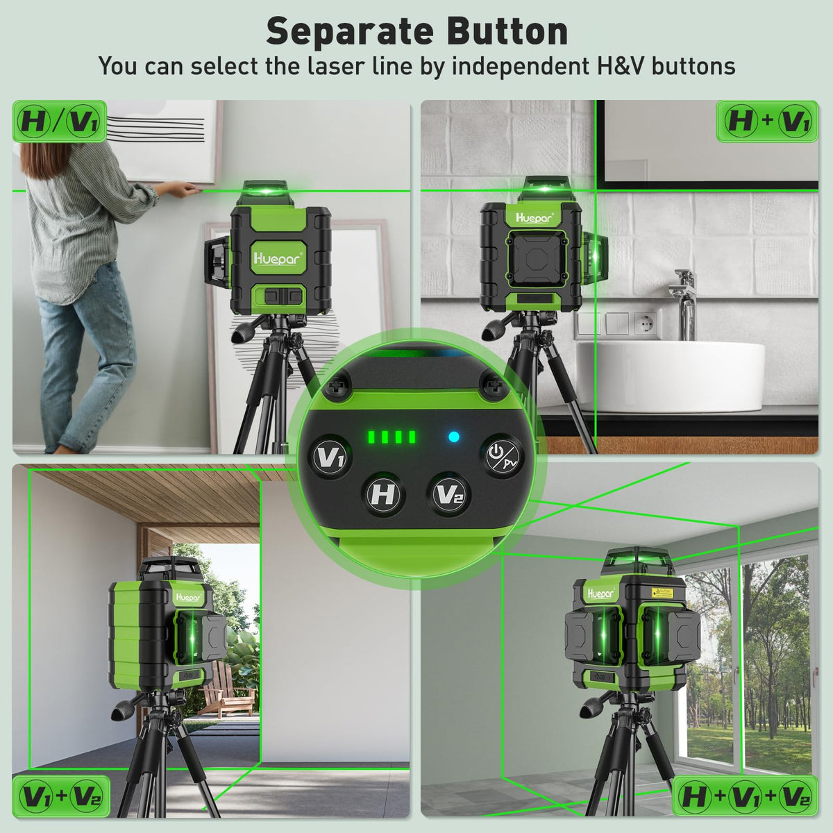 Niveau laser HUEPAR 360° - Dispositif rechargeable vert 3x360°