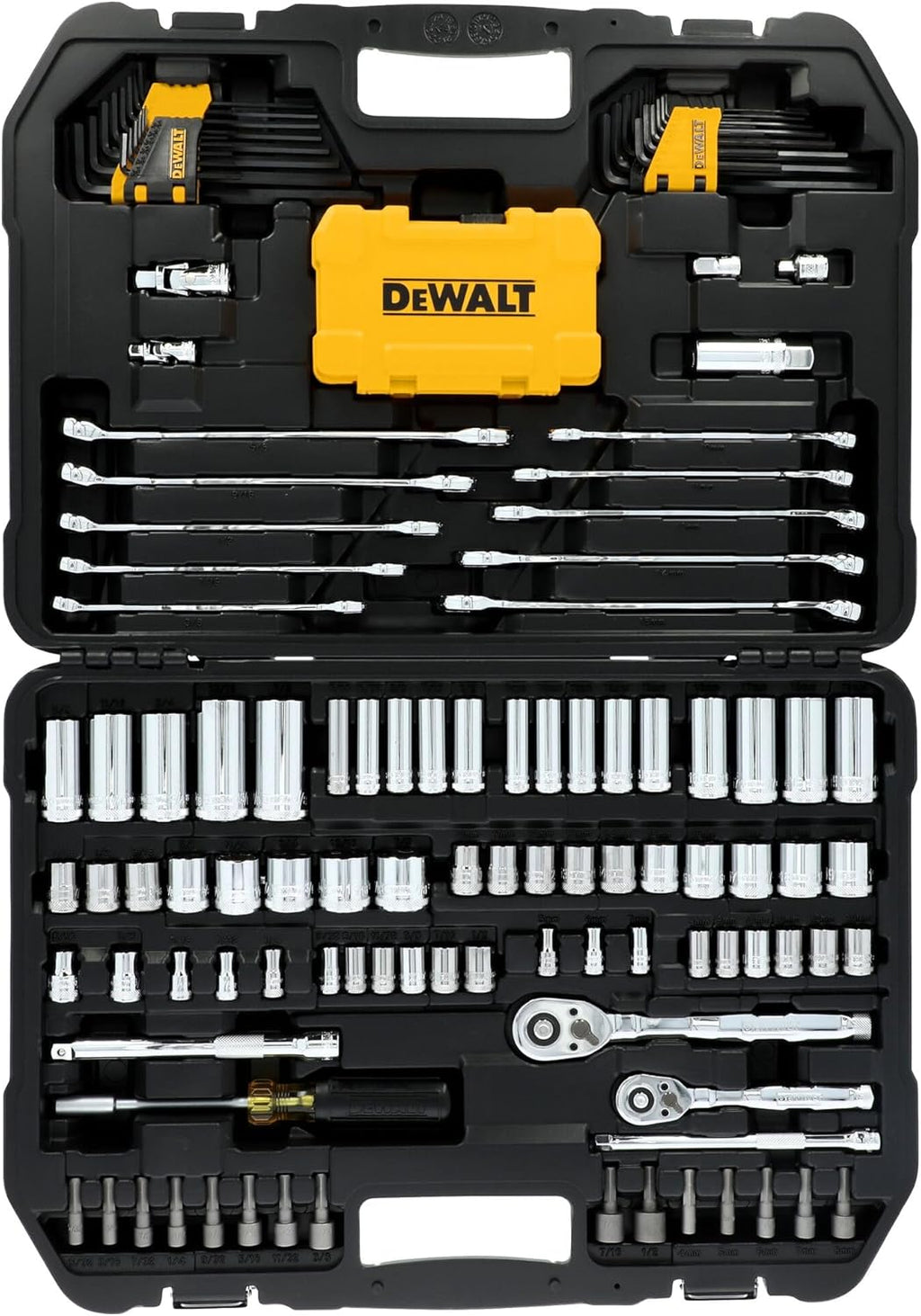 Ensemble d'équipements de mécanicien DEWALT 142 pièces, entraînement 1/4 pouce et 3/8 pouce, SAE et métrique (DWMT45425)