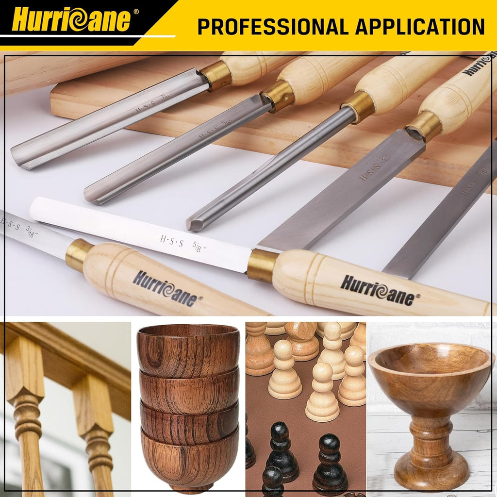 Ensemble de 8 ciseaux à bois HURRICANE destiné à tour à bois, équipements de tournage M2 HSS doté de 10 manches en bois massif, ensemble d'équipements destiné à débutants et bricoleurs, coffret de protection en bois inclus.