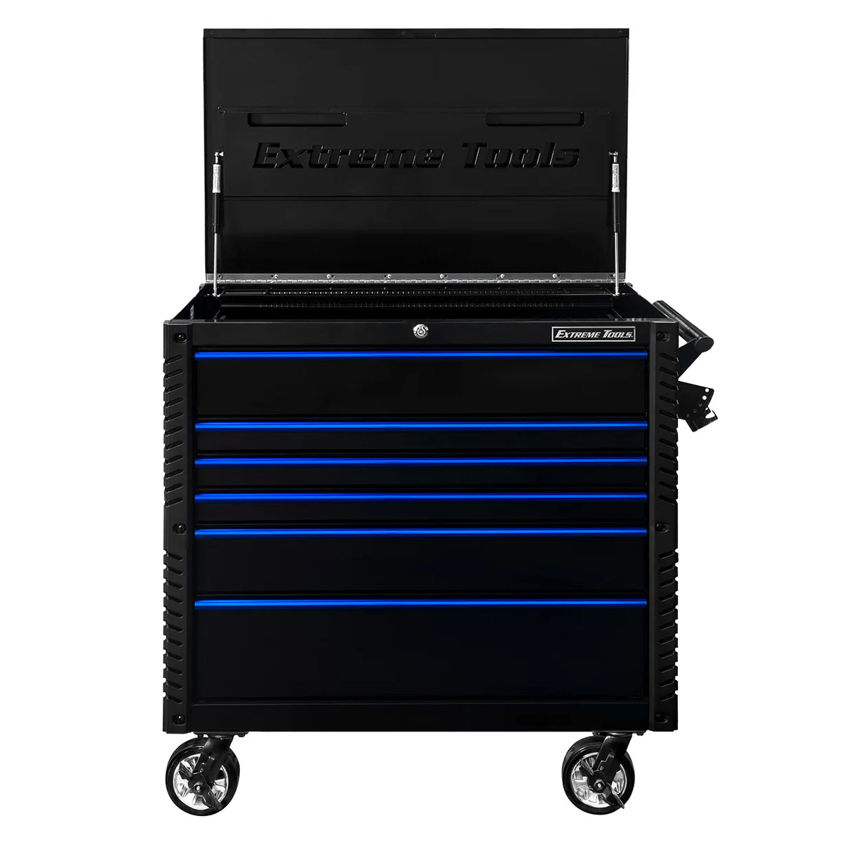 Chariot à équipements Extreme Tools EX Professional Series 41″ à 6 tiroirs (noir et bleu)