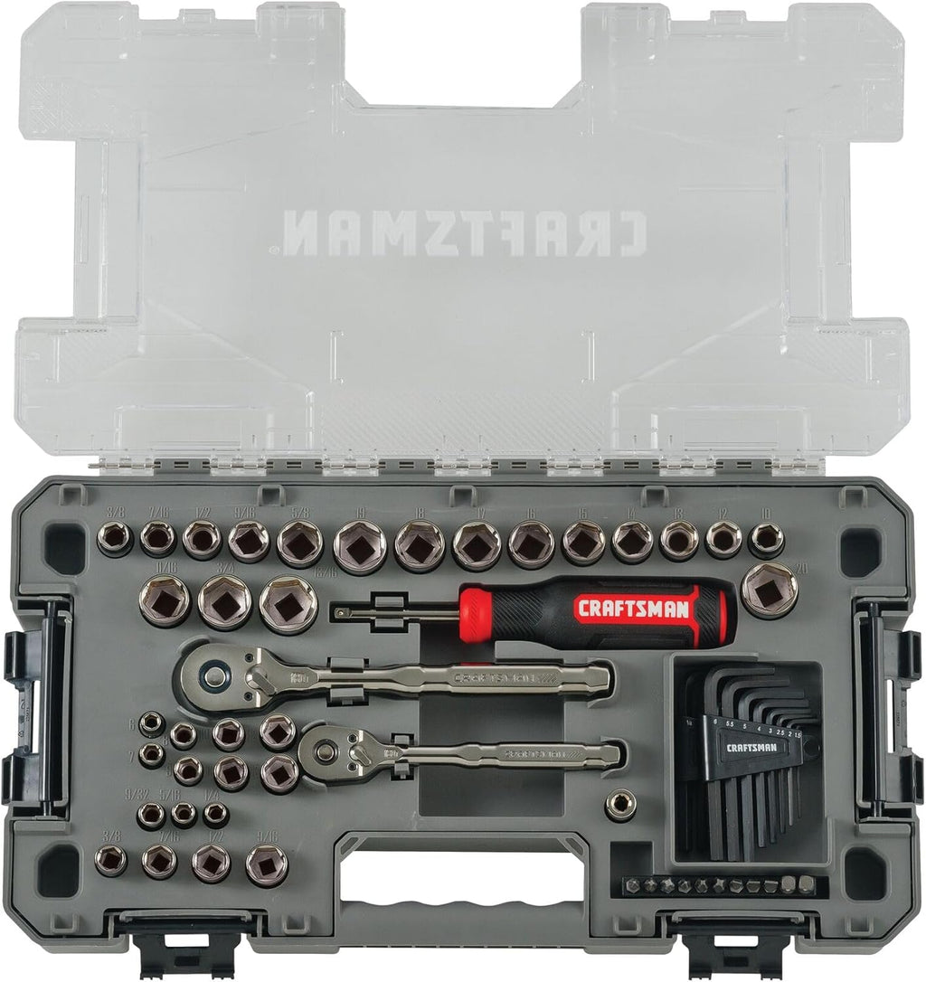 Ensemble d'équipements de mécanicien CRAFTSMAN OVERDRIVE 64 pièces, finition chrome canon de fusil, jeu de douilles standard SAE/métriques, doté de étui rigide (CMMT99064)
