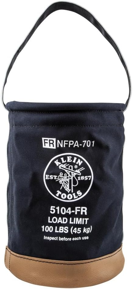 Seau en toile Klein Tools 5104FR, seau à équipements ignifugé en toile n° 4, doté de fond doublement renforcé, capacité de charge de 45 kg (100 livres).