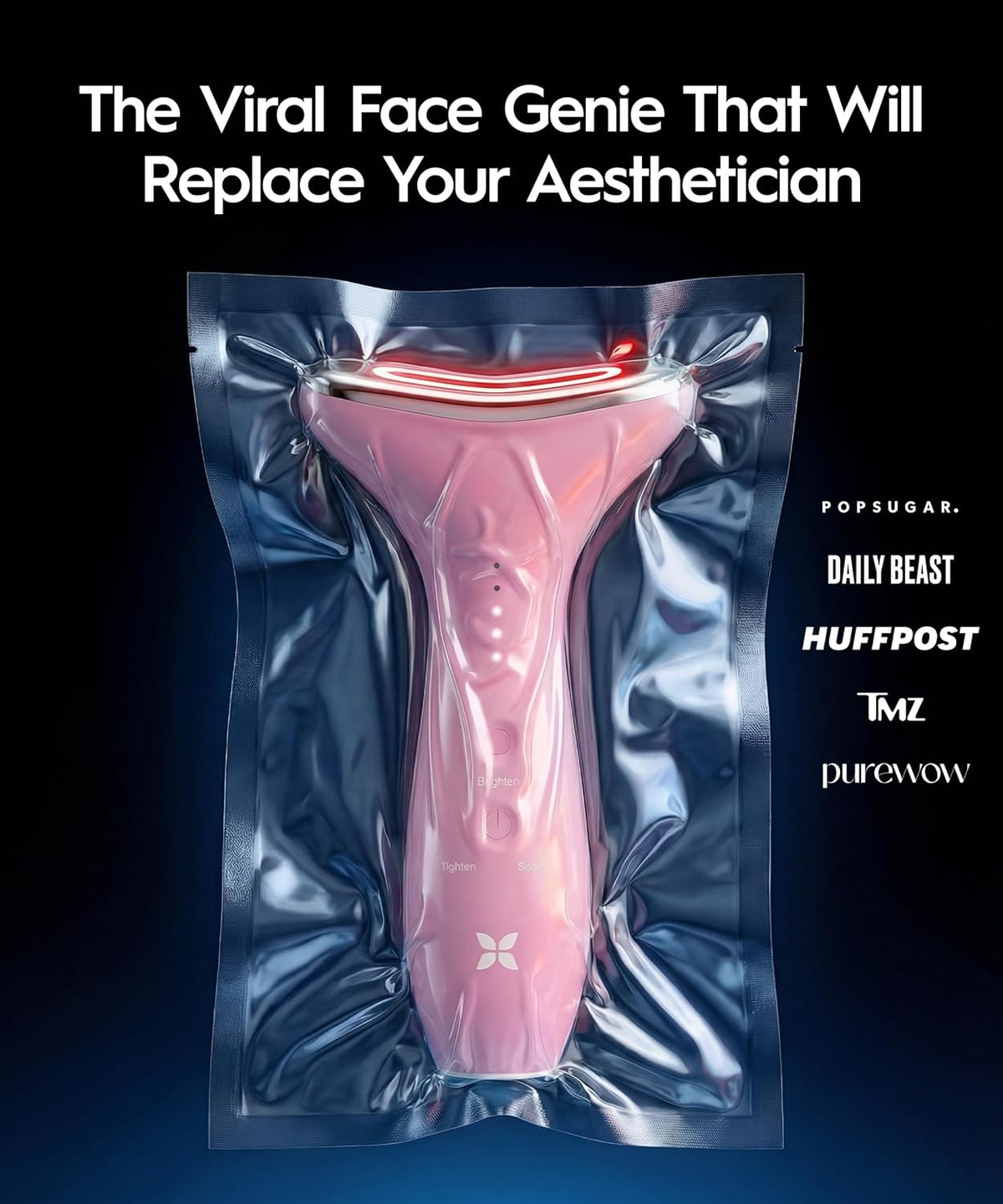 Appareil de massage facial REVO Genie destiné à le visage et le cou, lifting du visage par LED doté de chaleur et vibration, drainage lymphatique, décongestionnant, luminothérapie rouge, bleue et verte destiné à raffermir la peau et favoriser...