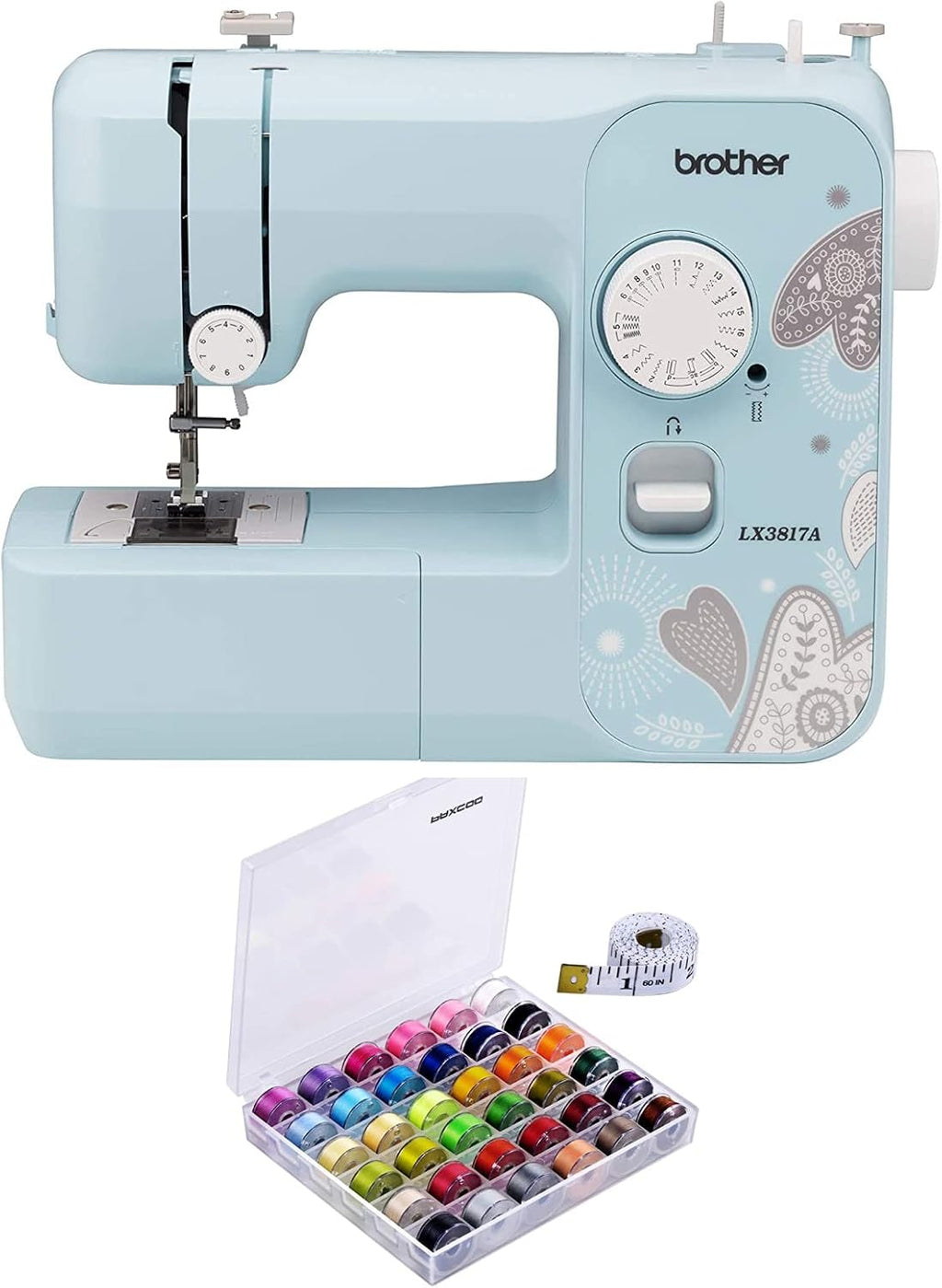 Machine à coudre Brother RLX3817A 17 points (bleue) doté de 36 canettes et un jeu de fils à coudre (reconditionnée) (2 articles)