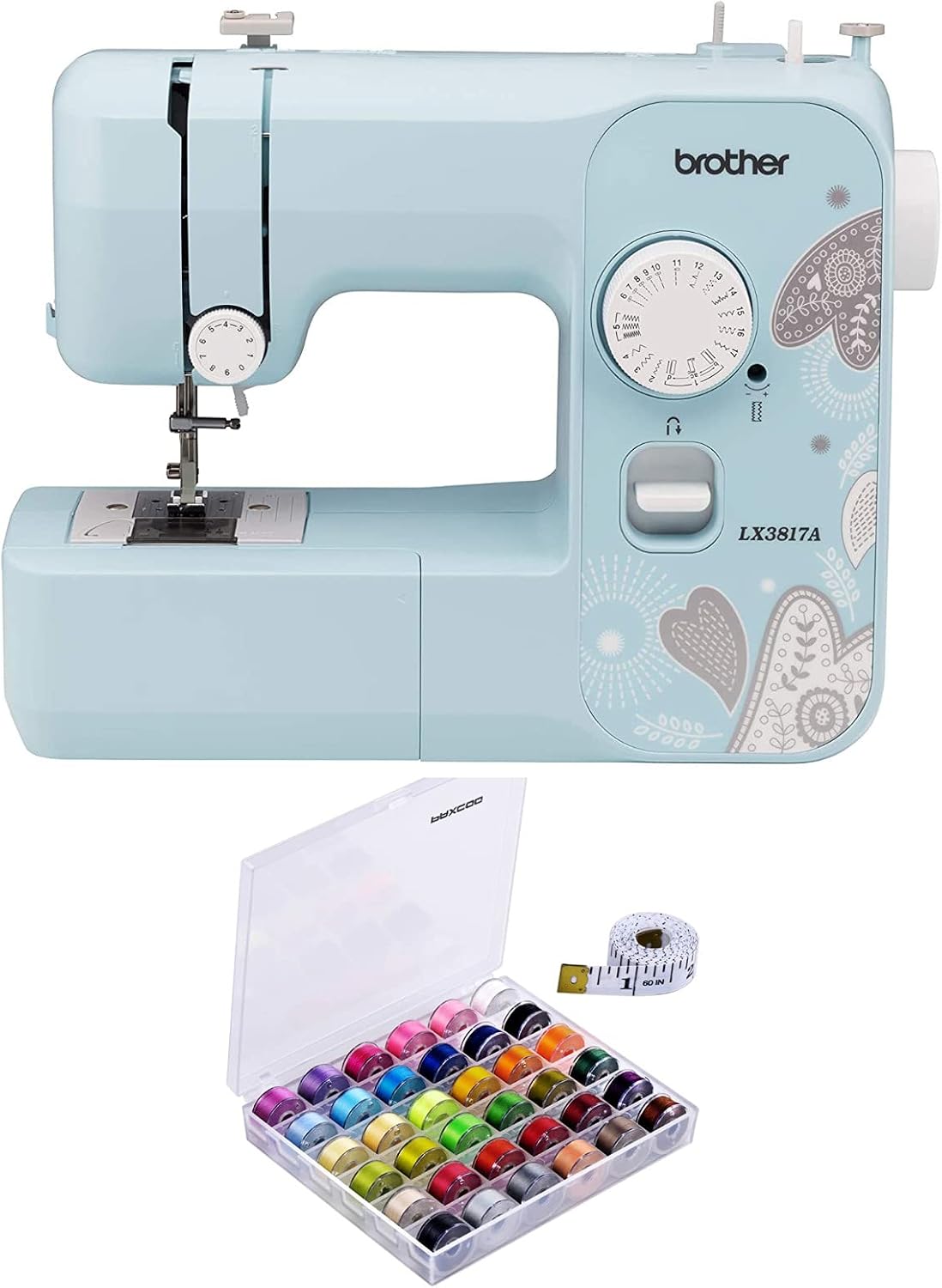 Machine à coudre Brother RLX3817A 17 points (bleue) doté de 36 canettes et un jeu de fils à coudre (reconditionnée) (2 articles)