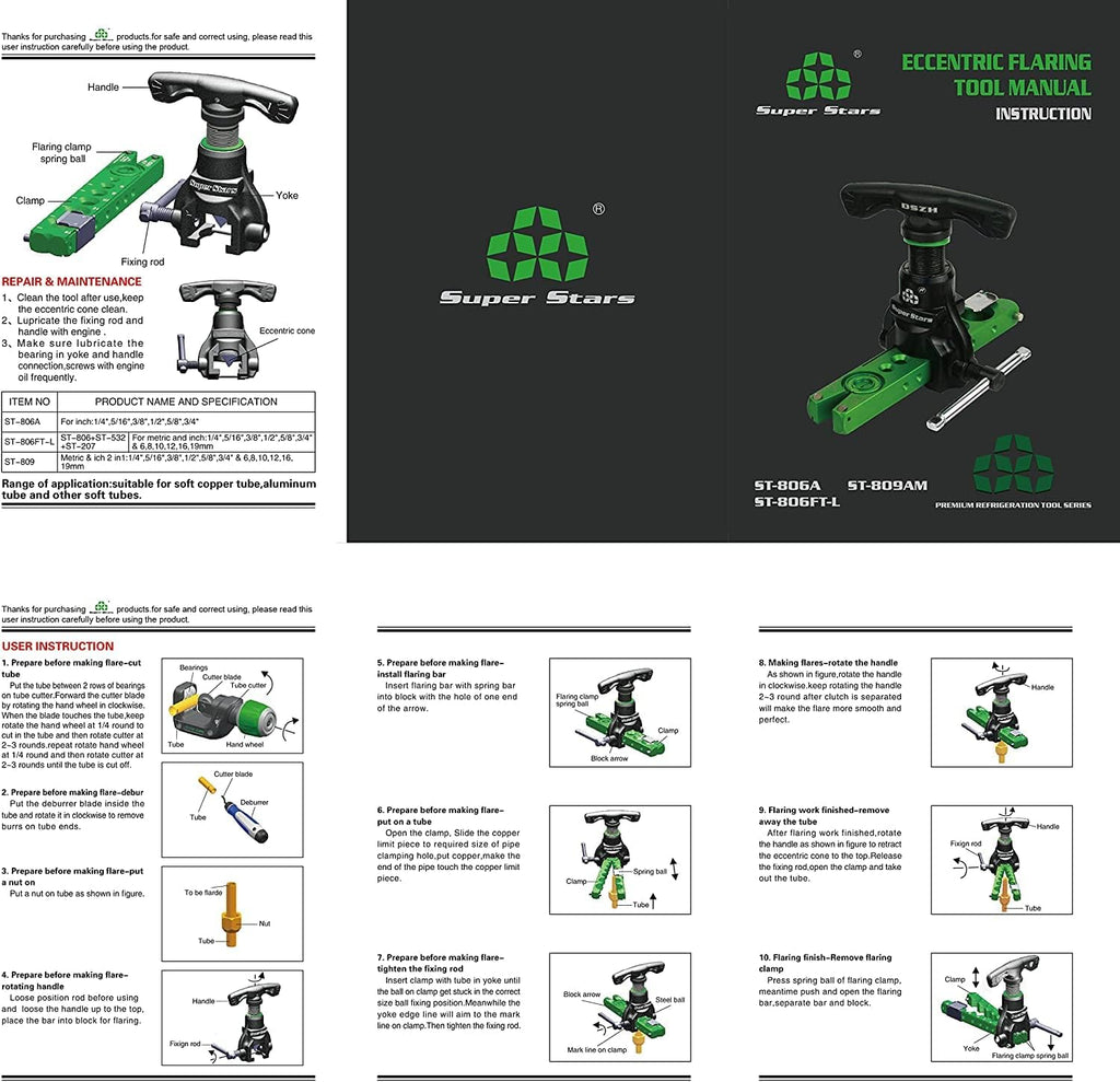 ensemble d'équipements d'évasement destiné à tuyaux de 1/4 à 3/4 pouces, outil d'évasement excentrique à 45° doté de coupe-tubes destiné à tuyaux en cuivre, aluminium et acier inoxydable, destiné à systèmes de réfrigération et de climatisation.