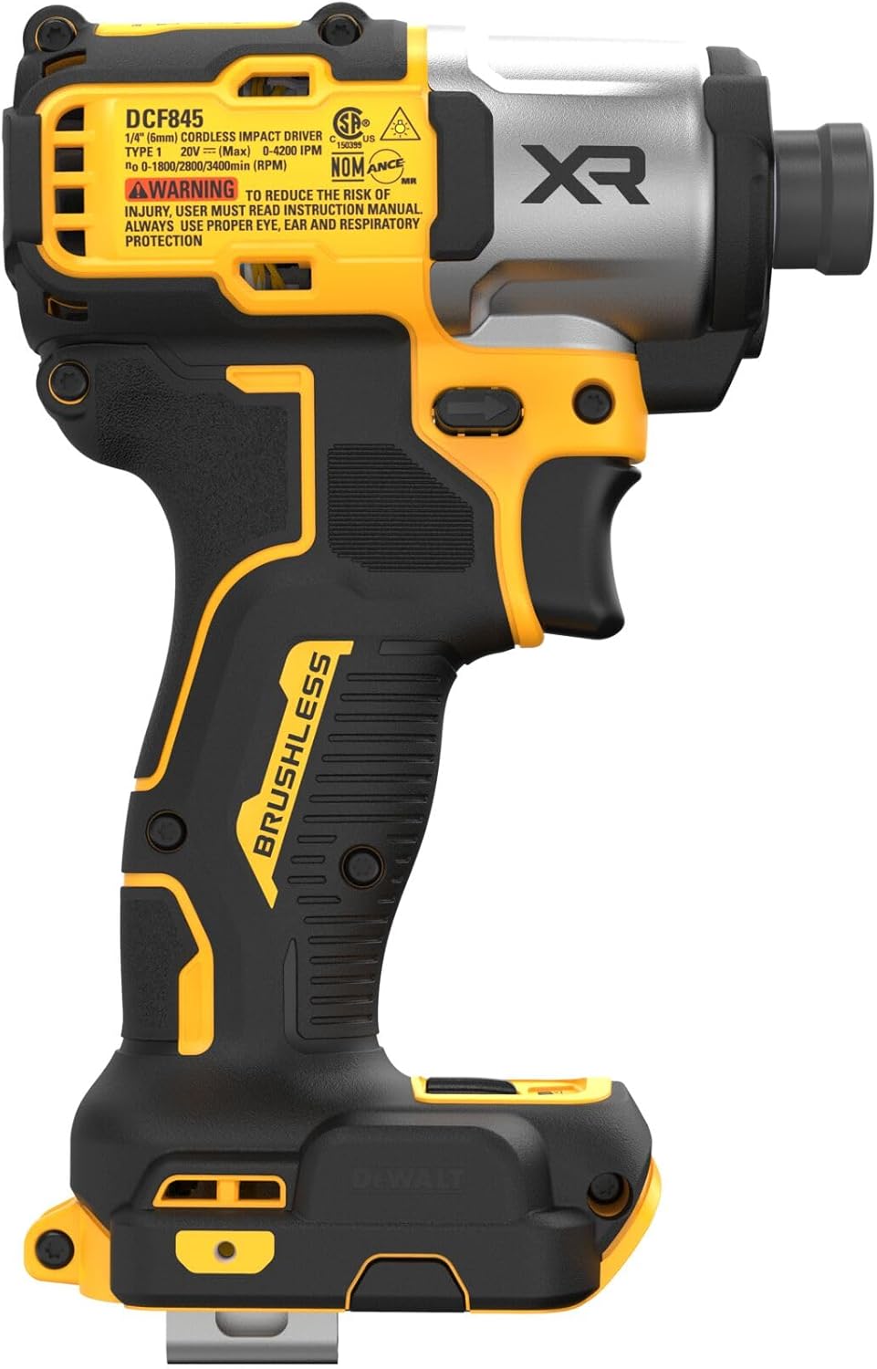 Visseuse à chocs DEWALT 20V MAX XR, 1/4 pouce, sans balais, couple élevé, 3 vitesses, sans fil haut de gamme doté de lumière DEL, autonomie prolongée, outil seul (DCF845B)