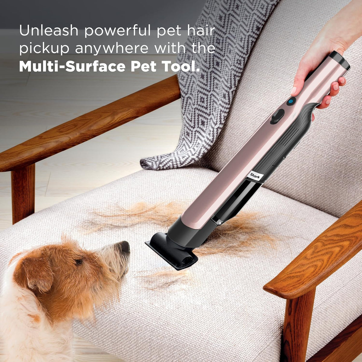 Aspirateur à main sans fil Shark WANDVAC, léger et portable (635 g), aspiration puissante, station de charge, vidage facile destiné à la voiture et la maison, accessoire multi-surfaces destiné à animaux et suceur plat, or rose, WV201RGBRN
